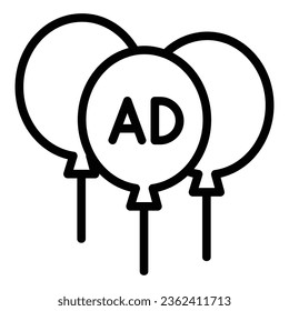 Balloons Vector Icon, Outline style icon, from Advertisement icons collection, isolated on white Background.