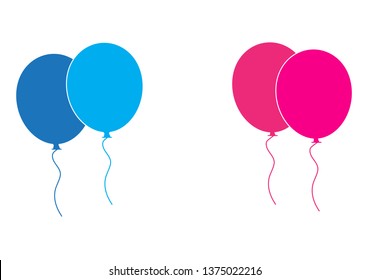 Balloons vector icons isolated on white background.  Pink and blue balloons icon in flat style. Useful for party poster, birthday greeting and wedding card. Vector illustration 