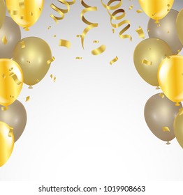 balloons, vector illustration. Confetti and ribbons, Celebration background template with. explosion in center on a white background