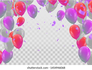 balloons, vector illustration. Confetti and ribbons, Celebration background template with