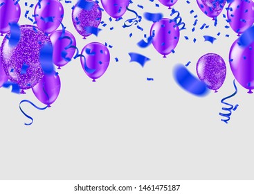 balloons, vector illustration. Confetti and ribbons, Celebration background template with