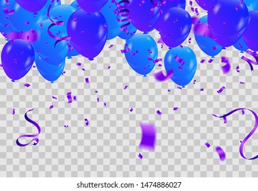 balloons, vector illustration. Confetti and ribbons, Celebration background template