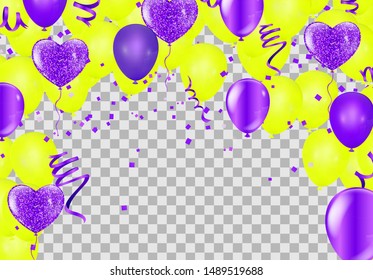 balloons, vector illustration. Confetti and ribbons, Celebration background template with