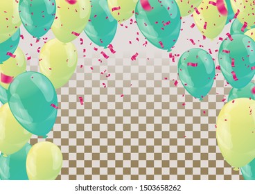 balloons, vector illustration. Confetti and ribbons, Celebration background template with