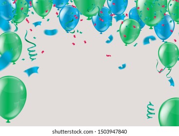 balloons, vector illustration. Confetti and ribbons, Celebration background template with