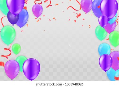 balloons, vector illustration. Confetti and ribbons, Celebration background template with