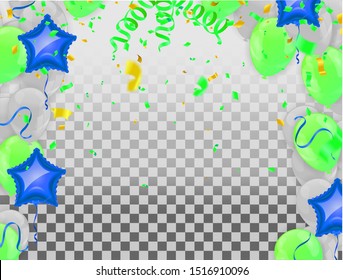 balloons, vector illustration. Confetti and ribbons, Celebration background template with
