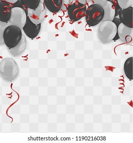 Balloons Vector Illustration. Isolated on white background transparent realistic hanging sparkling serpentine and star shaped confetti