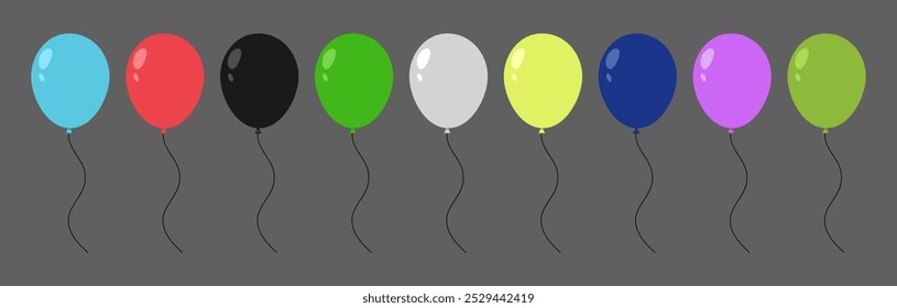 Balloons Vector illustration, set of Balloon in cartoon style. Bunch of balloons, Birthday party , Flying balloon with rope, Baloon clipart , balloon in multicolour isolated. Happy Brithday Ballon.