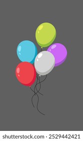 Balloons Vector illustration, set of Balloon in cartoon style. Bunch of balloons, Birthday party , Flying balloon with rope, Baloon clipart , balloon in multicolour isolated. Happy Brithday Ballon.