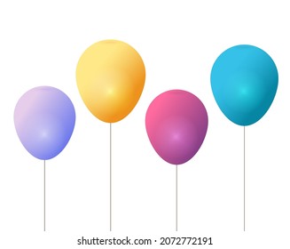 Balloons vector isolated pink, gold, yellow, blue, purple color for birthday party celebration on white background 3d transparent illustration, transparent flying helium ballons realistic