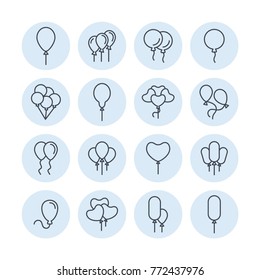 Balloons vector line icons. Holiday and party decoration pictogram.