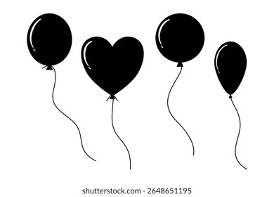 Globos Vector, globos del partido icono conjunto de silueta. diseño de la Ilustración vectorial.