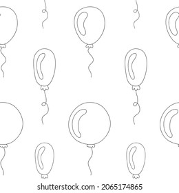 Balloons. Vector seamless line art pattern. Birthday pattern