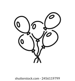 Balloons vector set of black icons. Color linear editable inflatable balloons vector. Decoration for the holiday with balloons. Helium balloons outline vector. Vector illustration.