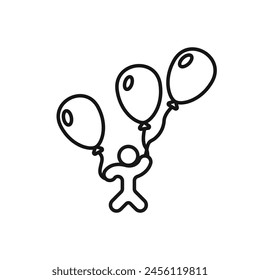 Balloons vector set of black icons. Man holding a balloon vector. School holiday vector. Man with balloons outline icon. Vector illustration.