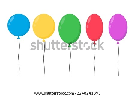 Balloons vector set. Colorful balloons for birthday and party. Floating baloon with a rope.