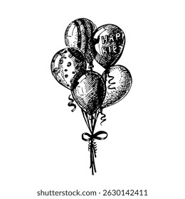 Balloons vintage sketch. Hand drawn vector illustration isolated on white background