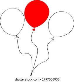 Balloons - white and red, a symbol of the revolution in Belarus. Vector with children's drawing, beautiful picture for design.