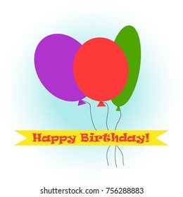 Balloons and yellow ribbon: "Happy Birthday!"
