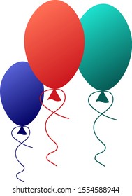  Balloons.Three balloons red blue and green on white background.