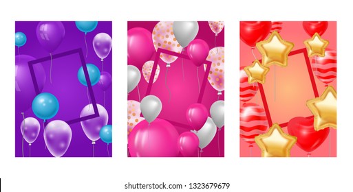 Ballooon frame vector celebrating birthday party anniversary cartoon kids happy birth holiday decoration backdrop festival balloons decor illustration background