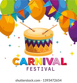 ballooons with party banner decoration and drum to carnival celebration