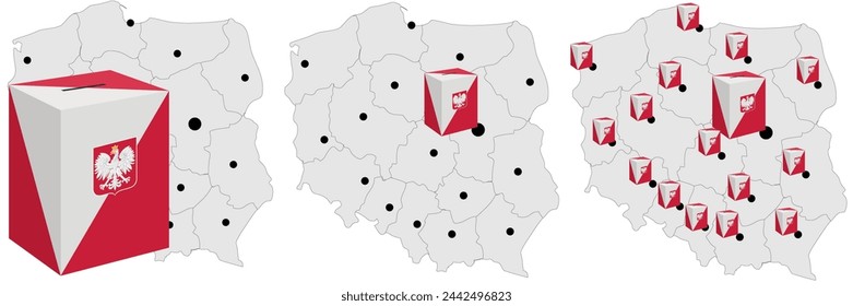 The ballot box against the background of the map of Poland for the presidential election in the country.