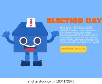 Ballot Box Character.Election Day.Website For Voter Registration.Democracy Poster.