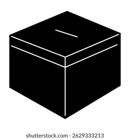 Ballot Box Fill Icon. Black and White Ballot Box Symbol