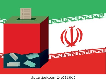 The ballot box at the flag of Iran, the illutstration for the President election