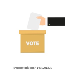 ballot box and hand with ballot, flat style
