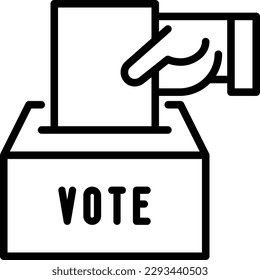 Ballot box: hand puts envelope with vote in box. Thin line icon. Modern vector illustration.