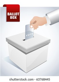 ballot box and hand putting a blank ballot inside, elections and democracy concept