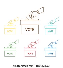 Ballot box icon. Hand throws a card in the ballot box.