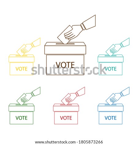 Ballot box icon. Hand throws a card in the ballot box.