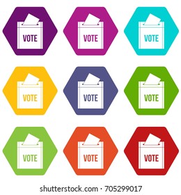 Ballot box icon set many color hexahedron isolated on white vector illustration