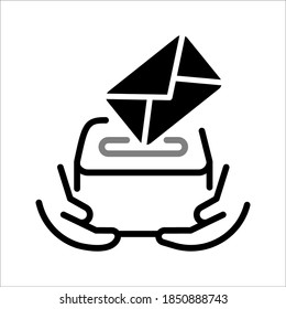 Ballot-Box-Symbol oder Sprachkasten ist einzeln auf einem Outline-Symbol auf weißem Hintergrund