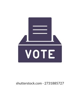 Icono de la urna, papel de votación insertado, pictograma sólido del Vector del glifo para la votación electoral y el proceso de votación.