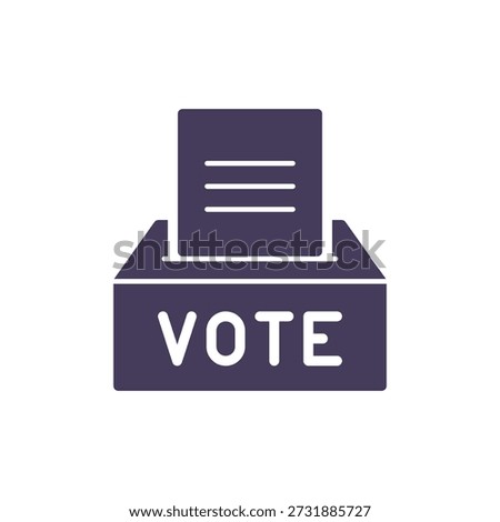 Ballot Box Icon, Voting Paper Inserted, Solid Glyph Vector Pictogram for Election Voting and Polling Process.