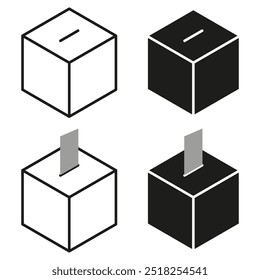 Iconos de urna. Cuatro variaciones de símbolos simples de la casilla de votación. Concepto de elección Abstractas. Conjunto de Vector mínimo.