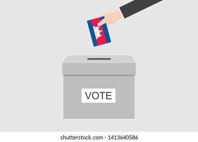 Ballot Box with an Illustrated Flag for the Country of  Cambodia