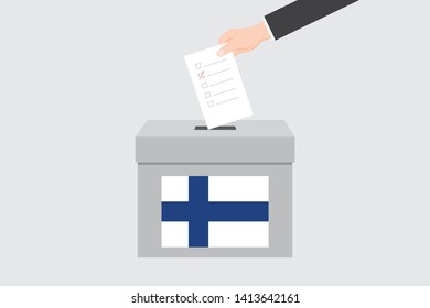 Ballot Box with an Illustrated Flag for the Country of  Finland
