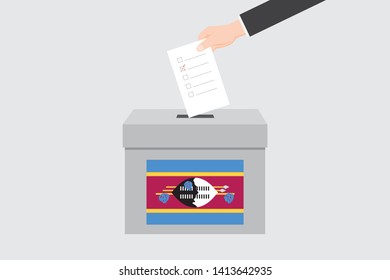 Ballot Box with an Illustrated Flag for the Country of  Swaziland