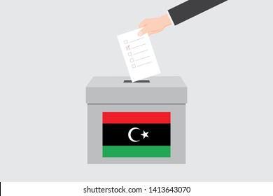 Ballot Box with an Illustrated Flag for the Country of  Libya