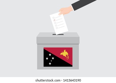 Ballot Box with an Illustrated Flag for the Country of  Papua New Guinea