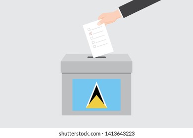 Ballot Box with an Illustrated Flag for the Country of  Saint Lucia