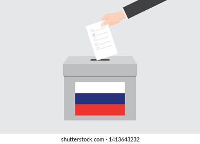 Ballot Box with an Illustrated Flag for the Country of  Russia