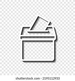 Vector de icono simple del logotipo de la caja de votación. Diseño plano. Blanco con sombra sobre rejilla transparente. 