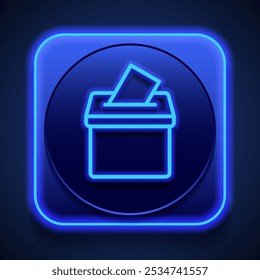 Ballot box logo simple icon vector. Flat design. Blue neon style on button. With shadow.ai
